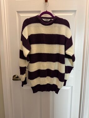Striped Crewneck Sweater in Purple and Cream - Women